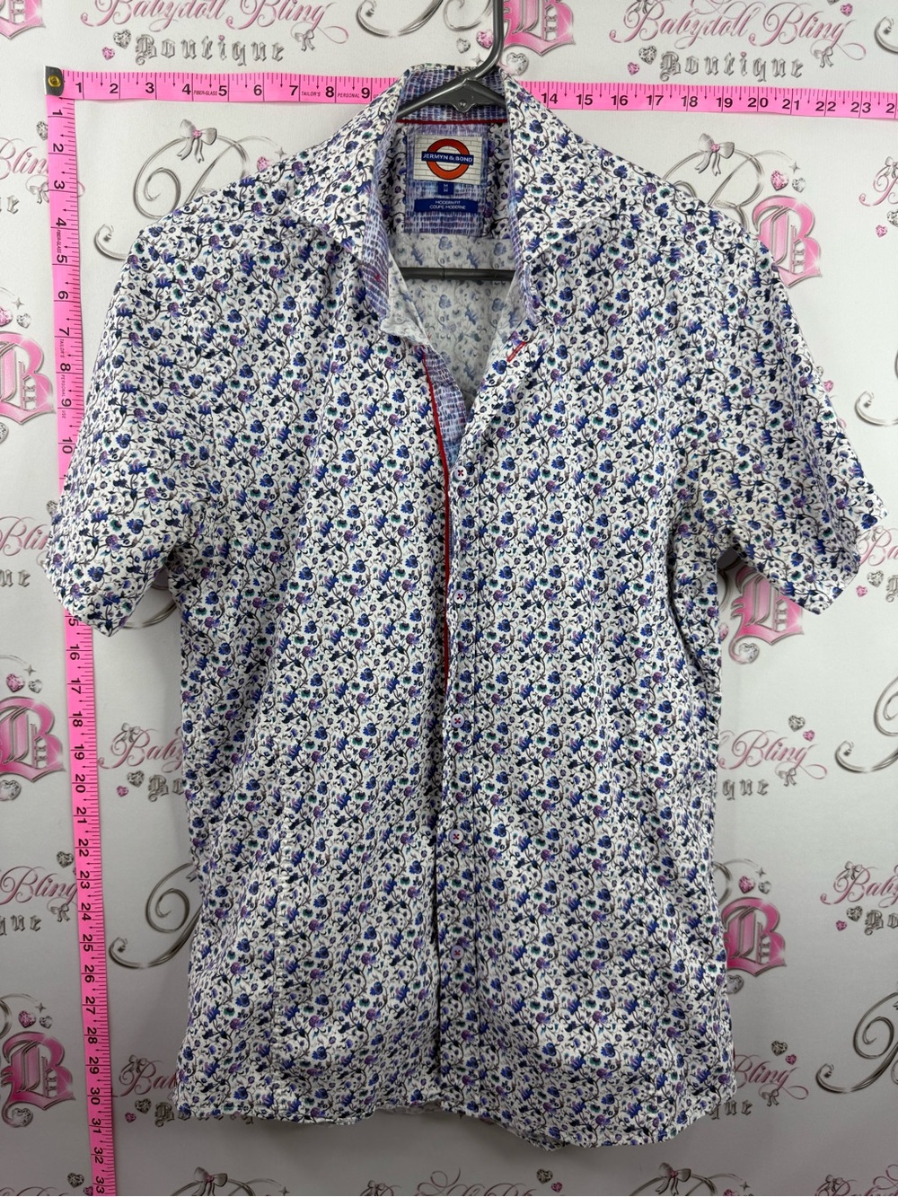 JERMYN & BOND shirt buttons Short-Sleeve Floral Button-Down Shirt - White & Blue